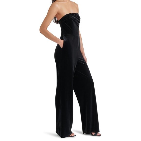 Steve Madden Swanilda Black Velvet Strapless Wide-Leg Jumpsuit NWT S - Picture 4 of 5